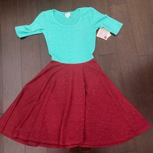 Raspberry and Aqua textured Lularoe Nicole Xs NWT